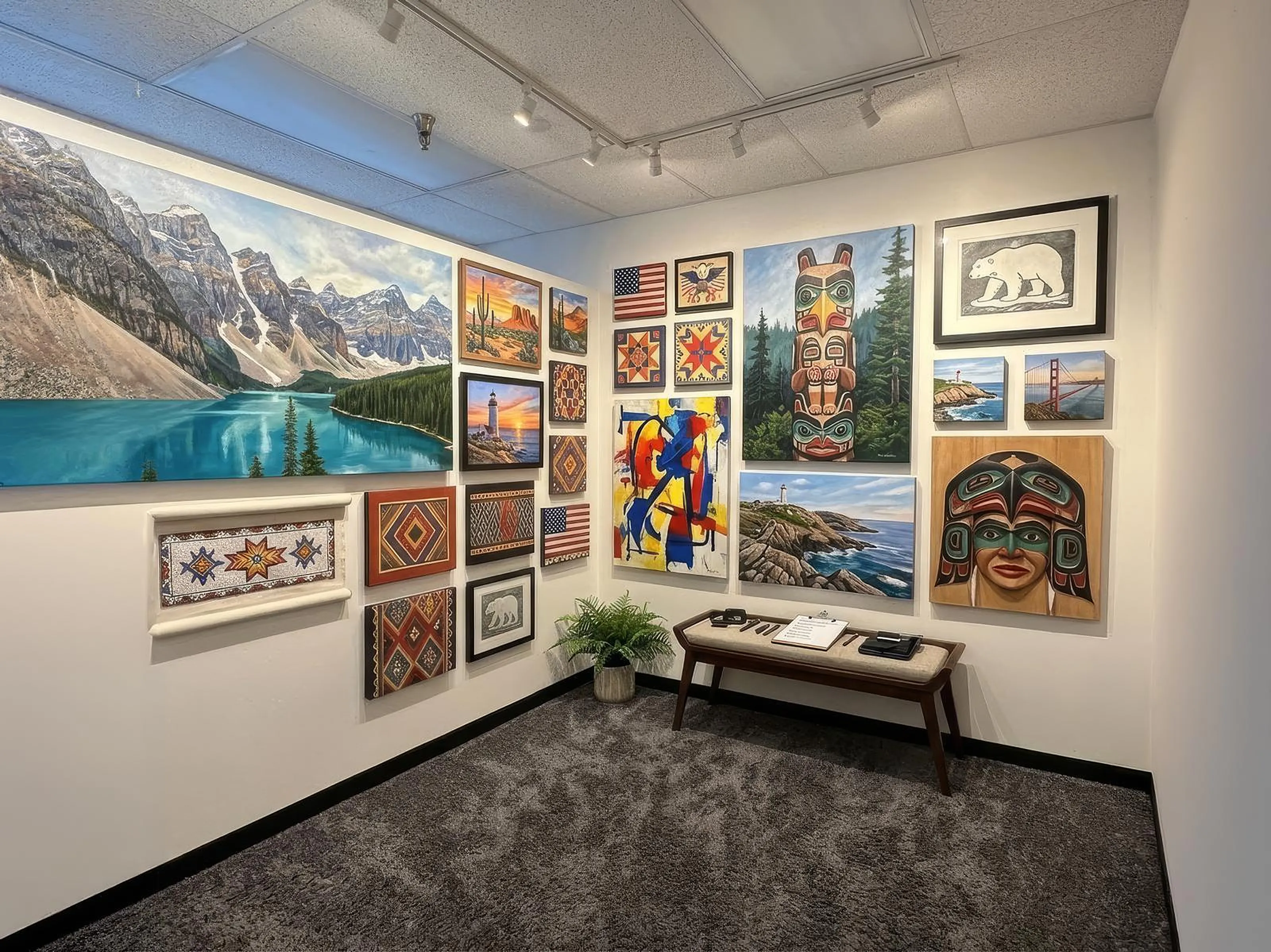 Gallery wall of finished canvas prints and framed prints in many sizes